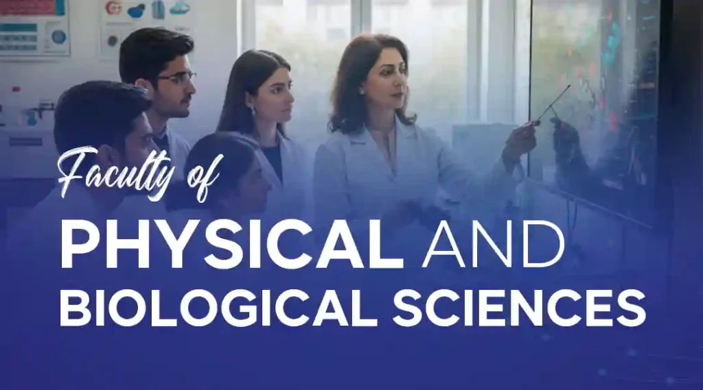 Portrait of faculty members from the Faculty of Physical and Biological Sciences at University of Chenab.